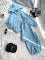 Женский Голубой Костюм Трехнитка - Кофта Зипка на Молнии + Штаны с Кулисками Внизу