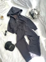 Женский Темно-Серый Костюм Трехнитка - Кофта Зипка на Молнии + Штаны с Кулисками Внизу