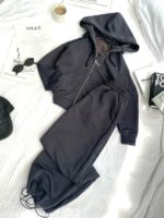 Женский Темно-Серый Костюм Трехнитка - Кофта Зипка на Молнии + Штаны с Кулисками Внизу