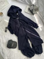 Женский Темно-Синий Костюм Трехнитка - Кофта Зипка на Молнии + Штаны с Кулисками Внизу