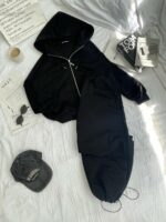 Женский Черный Костюм Трехнитка - Кофта Зипка на Молнии + Штаны с Кулисками Внизу