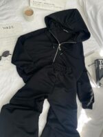 Женский Черный Костюм Трехнитка - Кофта Зипка на Молнии + Штаны с Кулисками Внизу