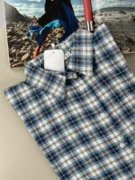 Женская Клетчатая Синяя Рубашка Оверсайз с Камушками Стразами