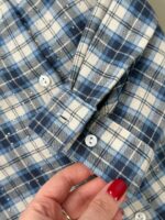 Женская Клетчатая Синяя Рубашка Оверсайз с Камушками Стразами