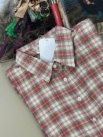 Женская Клетчатая Розовая Рубашка Оверсайз с Камушками Стразами