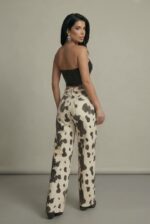 Женские Широкие Молочные Джинсы Палаццо с Пояском - Рябые Багги в Пятнах