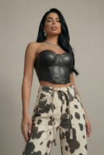 Женские Широкие Молочные Джинсы Палаццо с Пояском - Рябые Багги в Пятнах