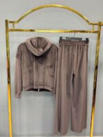 Женский Коричневый Велюровый Костюм - Кофта Зипка на Молнии + Штаны Свободного Кроя