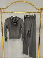 Женский Черный Велюровый Костюм - Кофта Зипка на Молнии + Штаны Свободного Кроя