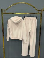 Женский Бежевый Велюровый Костюм - Кофта Зипка на Молнии + Штаны Свободного Кроя