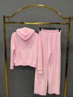 Женский Розовый Велюровый Костюм - Кофта Зипка на Молнии + Штаны Свободного Кроя