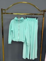 Женский Бирюзовый Велюровый Костюм - Кофта Зипка на Молнии + Штаны Свободного Кроя