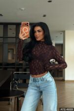 Женская Гипюровая Кружевная Коричневая Кофта Гольф