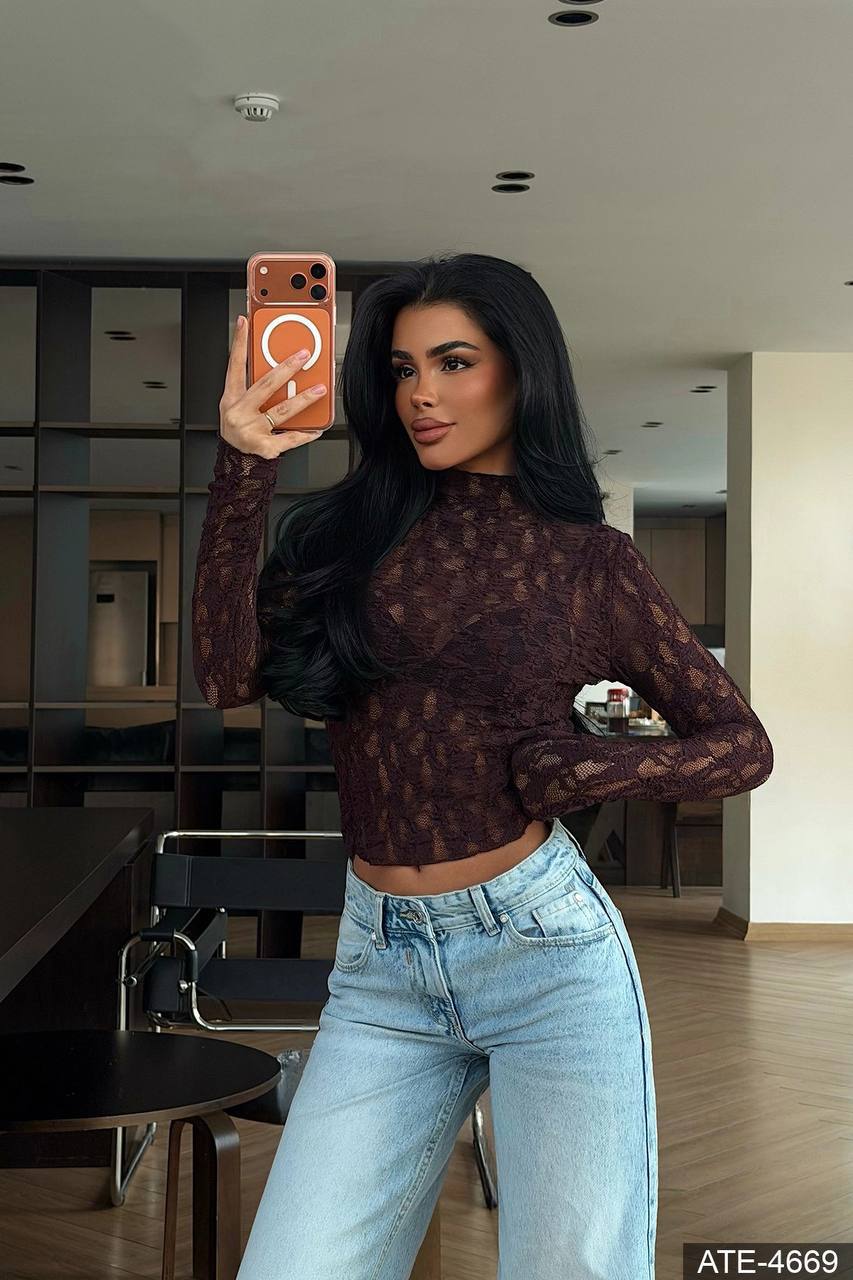 photo_2026-03-12_09-21-12 Женская Гипюровая Кружевная Коричневая Кофта Гольф