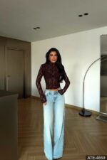 Женская Гипюровая Кружевная Коричневая Кофта Гольф