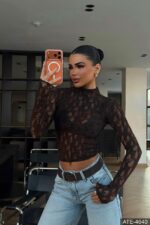 Женская Гипюровая Кружевная Коричневая Кофта Гольф