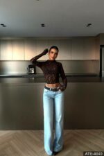 Женская Гипюровая Кружевная Коричневая Кофта Гольф