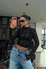 Женская Гипюровая Кружевная Черная Кофта Гольф