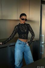 Женская Гипюровая Кружевная Черная Кофта Гольф