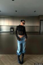 Женская Гипюровая Кружевная Черная Кофта Гольф