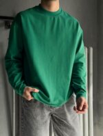 Мужской Базовый Хлопковый Зеленый Свитшот Лонгслив Оверсайз