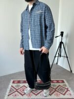 Мужская Хлопковая Клетчатая Голубая Рубашка Варенка Оверсайз