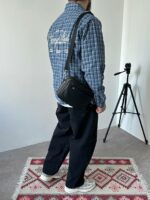 Мужская Хлопковая Клетчатая Голубая Рубашка Варенка Оверсайз