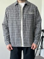 Мужская Хлопковая Клетчатая Серая Рубашка Варенка Оверсайз