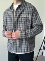 Мужская Хлопковая Клетчатая Серая Рубашка Варенка Оверсайз