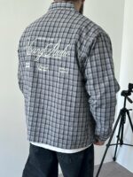 Мужская Хлопковая Клетчатая Серая Рубашка Варенка Оверсайз