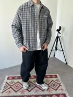 Мужская Хлопковая Клетчатая Серая Рубашка Варенка Оверсайз