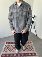 Мужская Хлопковая Клетчатая Серая Рубашка Варенка Оверсайз