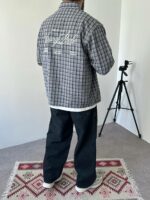 Мужская Хлопковая Клетчатая Серая Рубашка Варенка Оверсайз