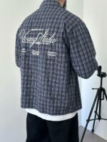 Мужская Хлопковая Клетчатая Темно-Синяя Рубашка Варенка Оверсайз