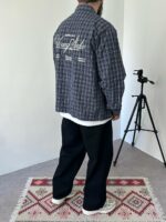 Мужская Хлопковая Клетчатая Темно-Синяя Рубашка Варенка Оверсайз
