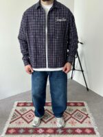 Мужская Хлопковая Клетчатая Фиолетовая Рубашка Варенка Оверсайз