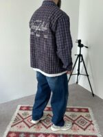 Мужская Хлопковая Клетчатая Фиолетовая Рубашка Варенка Оверсайз