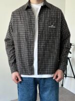 Мужская Хлопковая Клетчатая Коричневая Рубашка Варенка Оверсайз