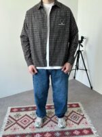 Мужская Хлопковая Клетчатая Коричневая Рубашка Варенка Оверсайз