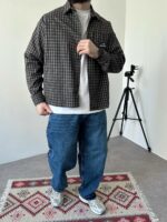 Мужская Хлопковая Клетчатая Коричневая Рубашка Варенка Оверсайз