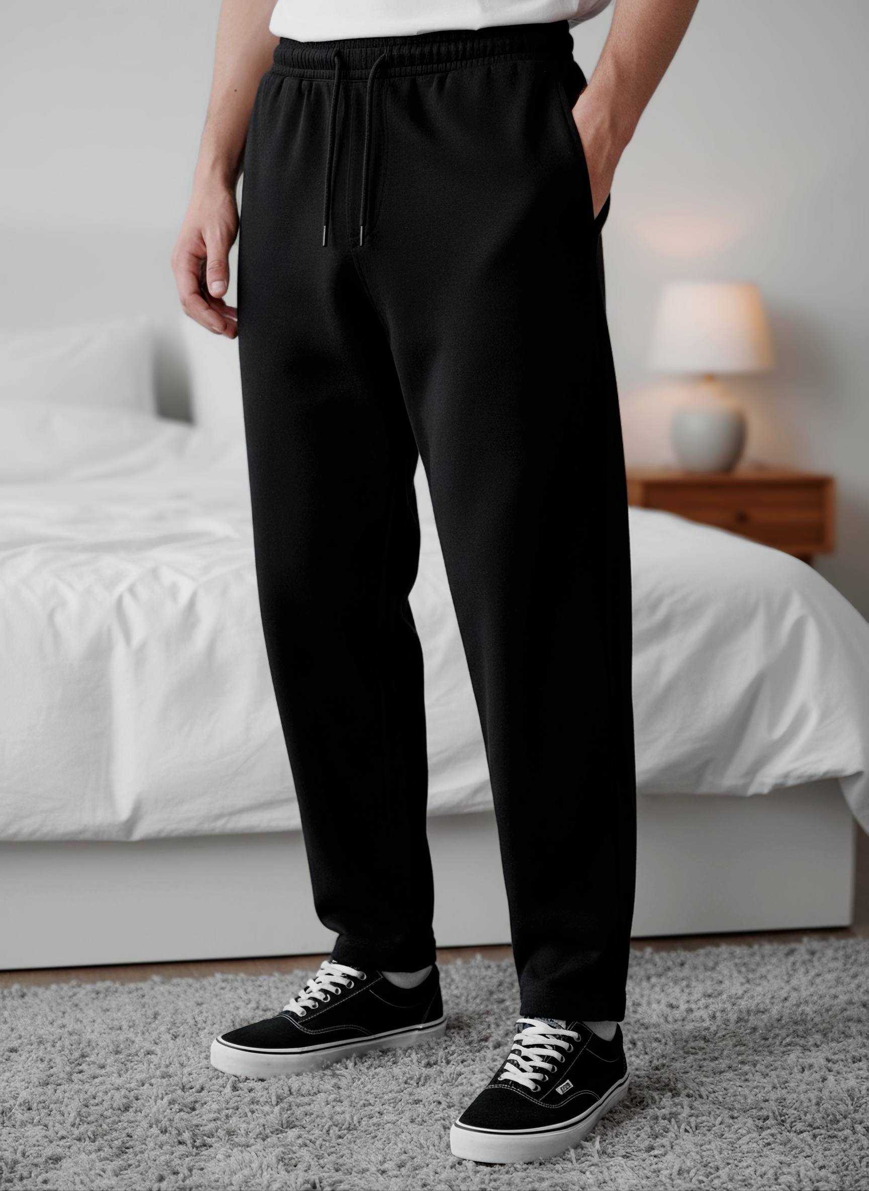 photo_2026-03-13_08-51-42 Мужские Широкие Черные Спортивные Штаны Прямого Кроя с Резинкой в Поясе