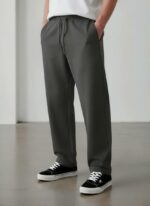 Мужские Широкие Графитовые Спортивные Штаны Прямого Кроя с Резинкой в Поясе