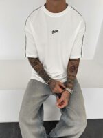 Мужская Объемная Белая Футболка Хлопок Оверсайз с Кантом