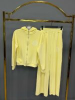 Женский Желтый Велюровый Костюм - Зип Кофта с Капюшоном + Широкие Штаны