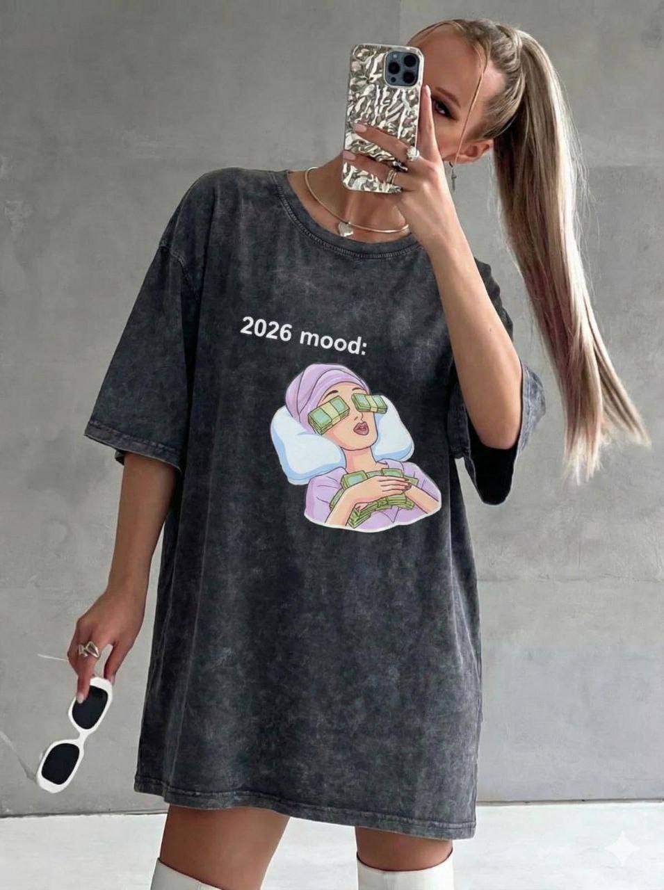 photo_2026-03-13_12-42-07 Женская Объемная Графитовая Футболка Варенка Оверсайз с Принтом "2026 mood"