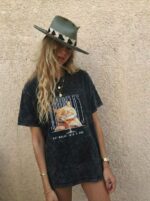 Женская Объемная Графитовая Футболка Варенка Оверсайз с Принтом Котик