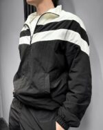 Мужской Черный Спортивный Костюм Плащевка Жатка с Лампасами - Мастерка на Молнии + Штаны