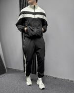 Мужской Черный Спортивный Костюм Плащевка Жатка с Лампасами - Мастерка на Молнии + Штаны