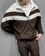 Мужской Коричневый Спортивный Костюм Плащевка Жатка с Лампасами - Мастерка на Молнии + Штаны