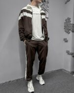 Мужской Коричневый Спортивный Костюм Плащевка Жатка с Лампасами - Мастерка на Молнии + Штаны